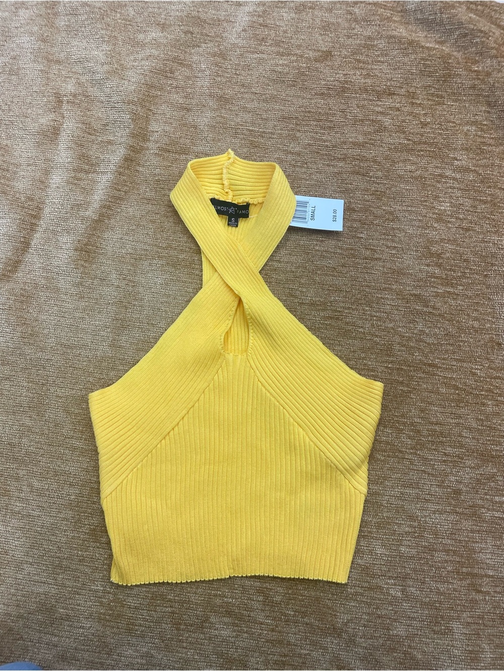 Almost Famous ribbed, sleeveless, size small bright yellow, polyester blend top